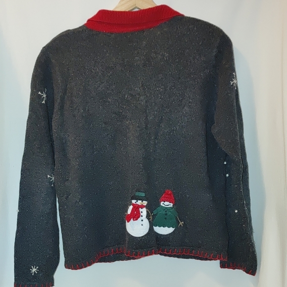 Karen Scott Not so Ugly Holiday Christmas‎ Sweater Cardigan Snowman Wool Gray S - Picture 3 of 8